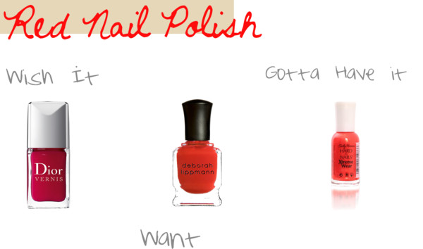 Dior Red Royalty, Deborah Lippmann It's raining men, sally hansen, nail polish